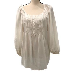 KAREN KANE WHITE SILK 3/4 SLEEVE BOATNECK SHIRRED FRONT TUNIC XL - NWT